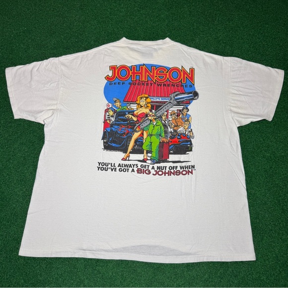 Vintage 90s Big Johnson Deep Socket Wrench Funny Humor Retro 2XL T Shirt - Picture 1 of 8